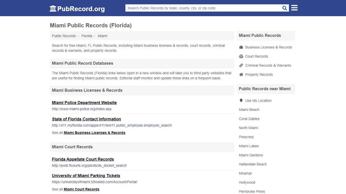 Free Miami Public Records (Florida Public Records) - PubRecord.org