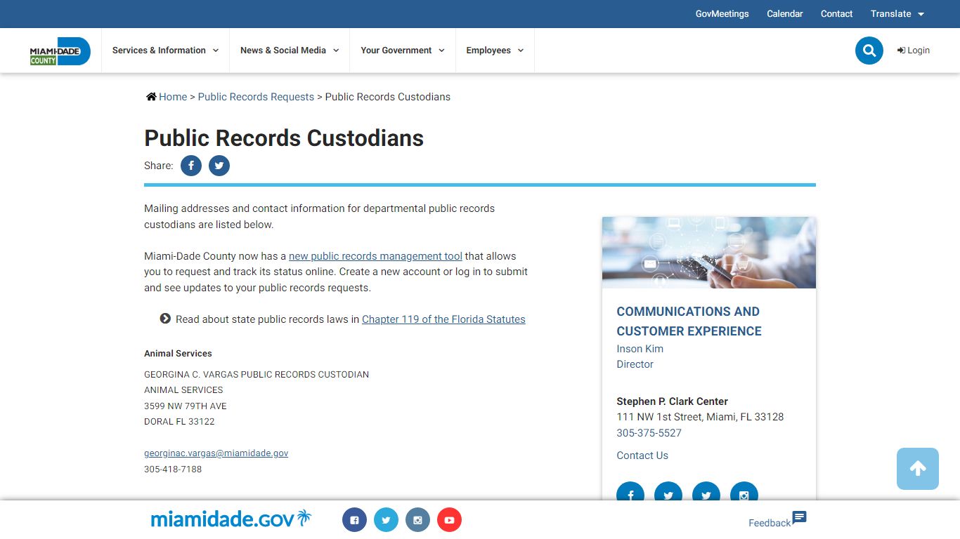 Public Record Custodians - Miami-Dade County